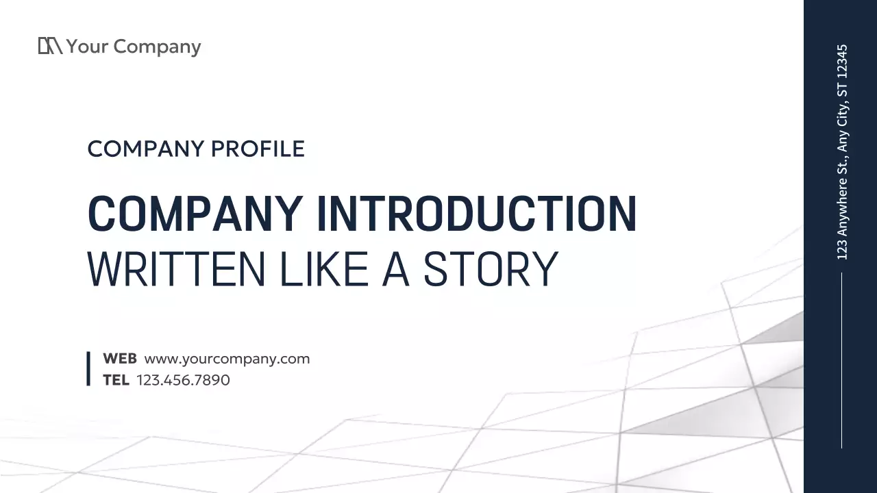남색과 흰색의 모던한 스토리텔링 회사 소개서