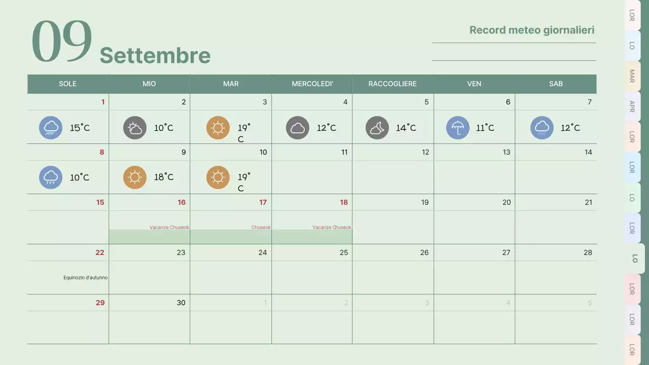 Calendario classico in rosa e azzurro