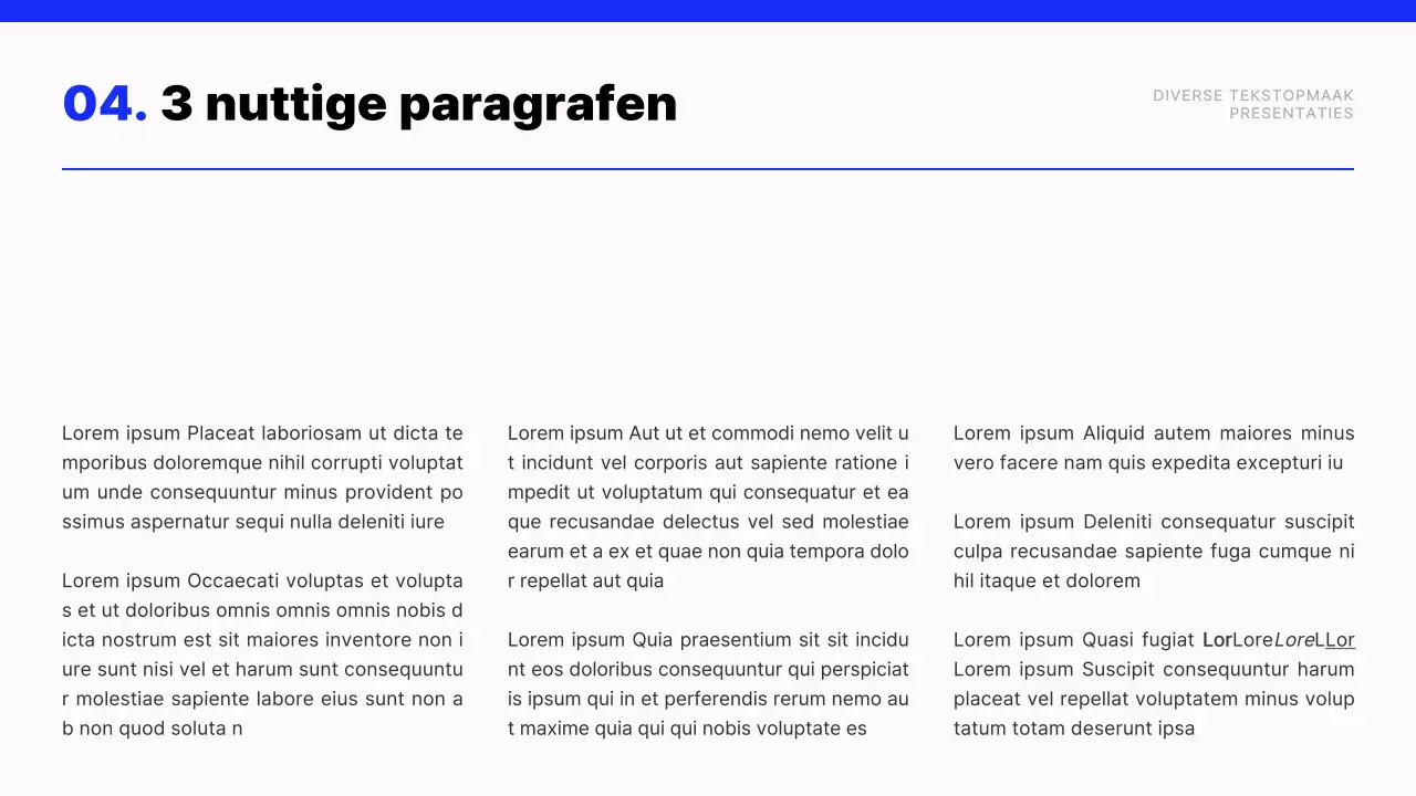 Modern tekst layout rapport in blauw en wit