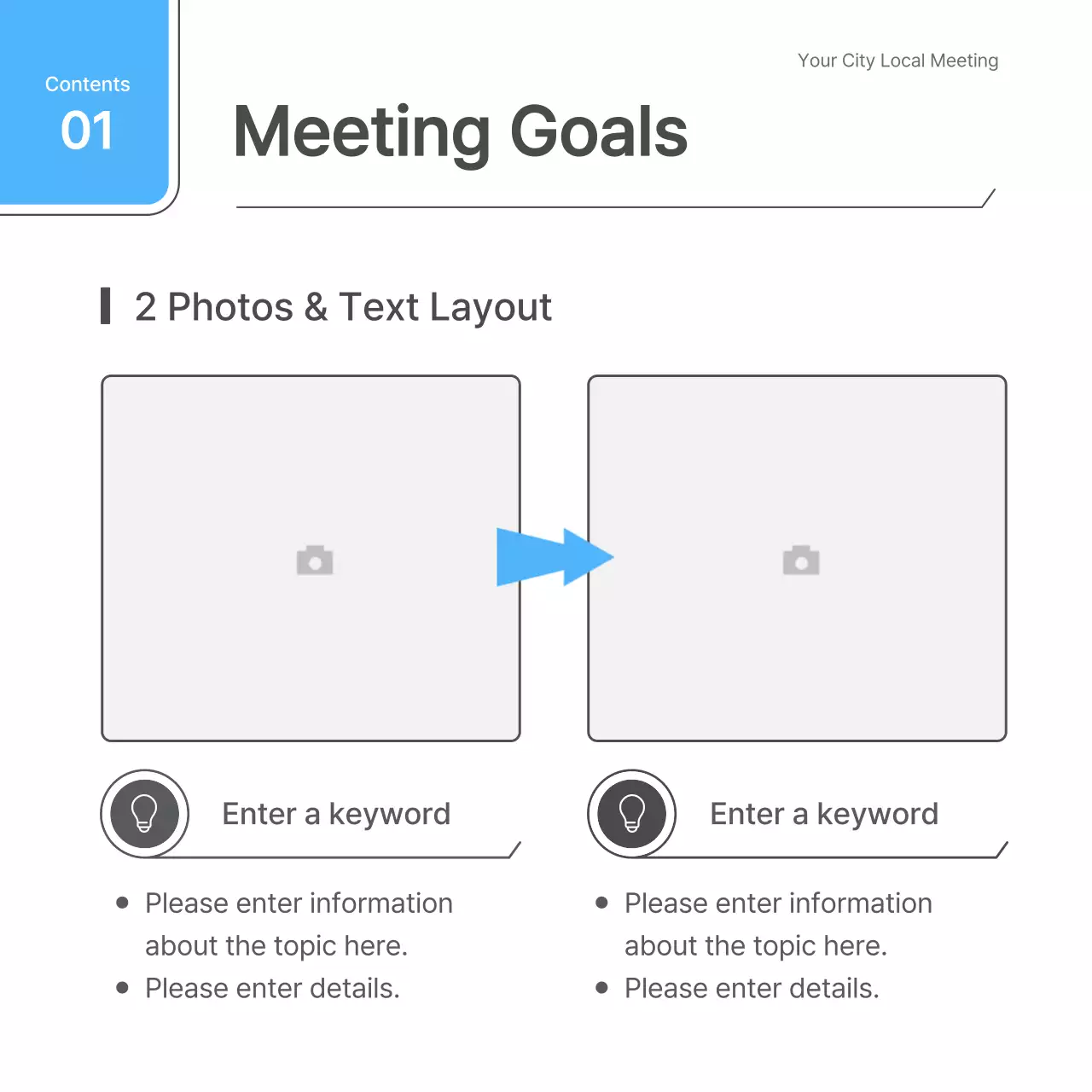 A simple white and light blue meeting guide