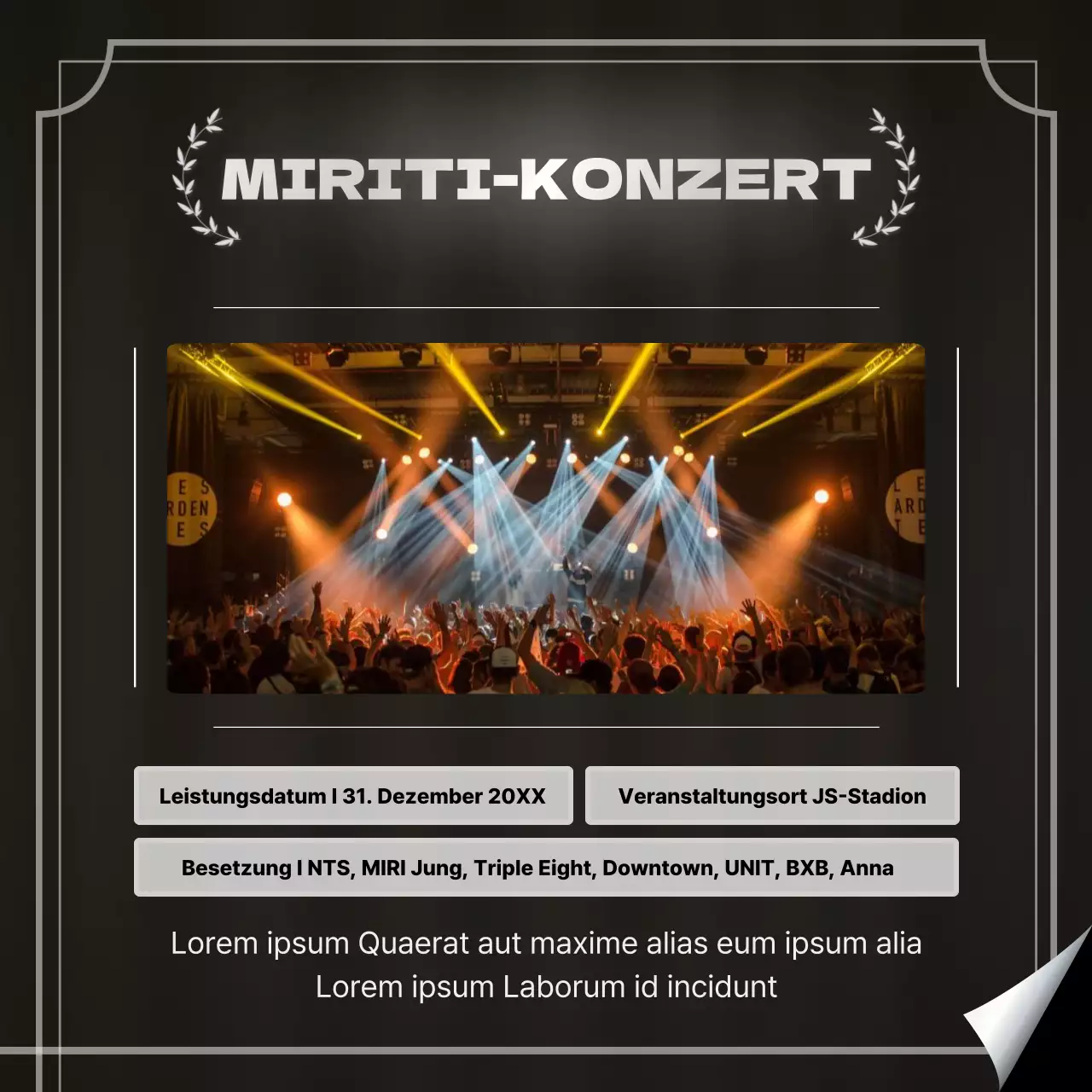 Moderne inhaltliche Abschlussanzeige in Schwarz und Silber