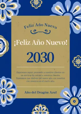 Tarjeta oriental de felicitación de Año Nuevo en azul y dorado