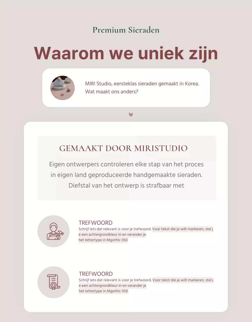 Een advertentie voor een lookbook met trendy sieraden in roze en bruin.