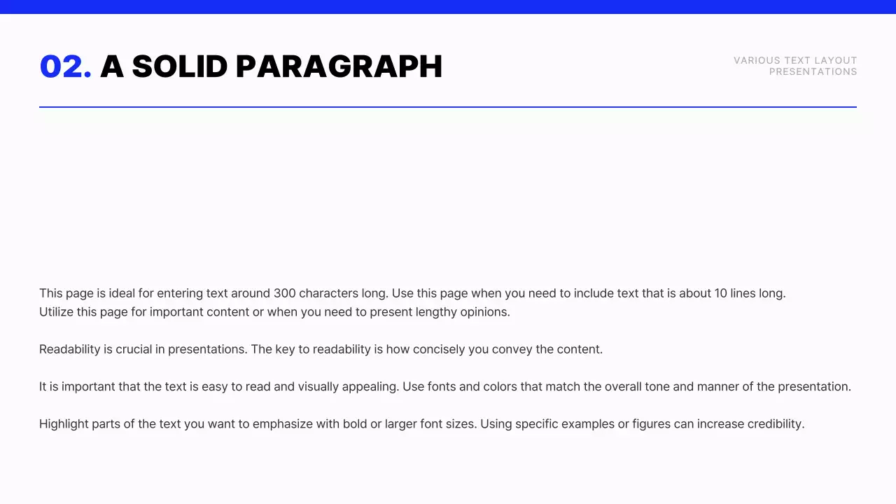 Modern text layout report in blue and white