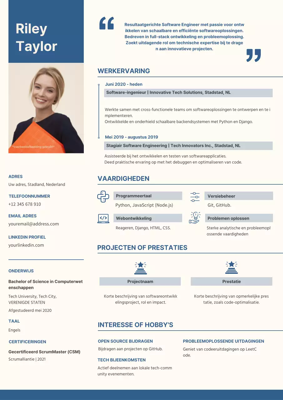 Blauw en Beige Trendy Software Engineer CV