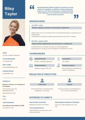 Blauw en Beige Trendy Software Engineer CV