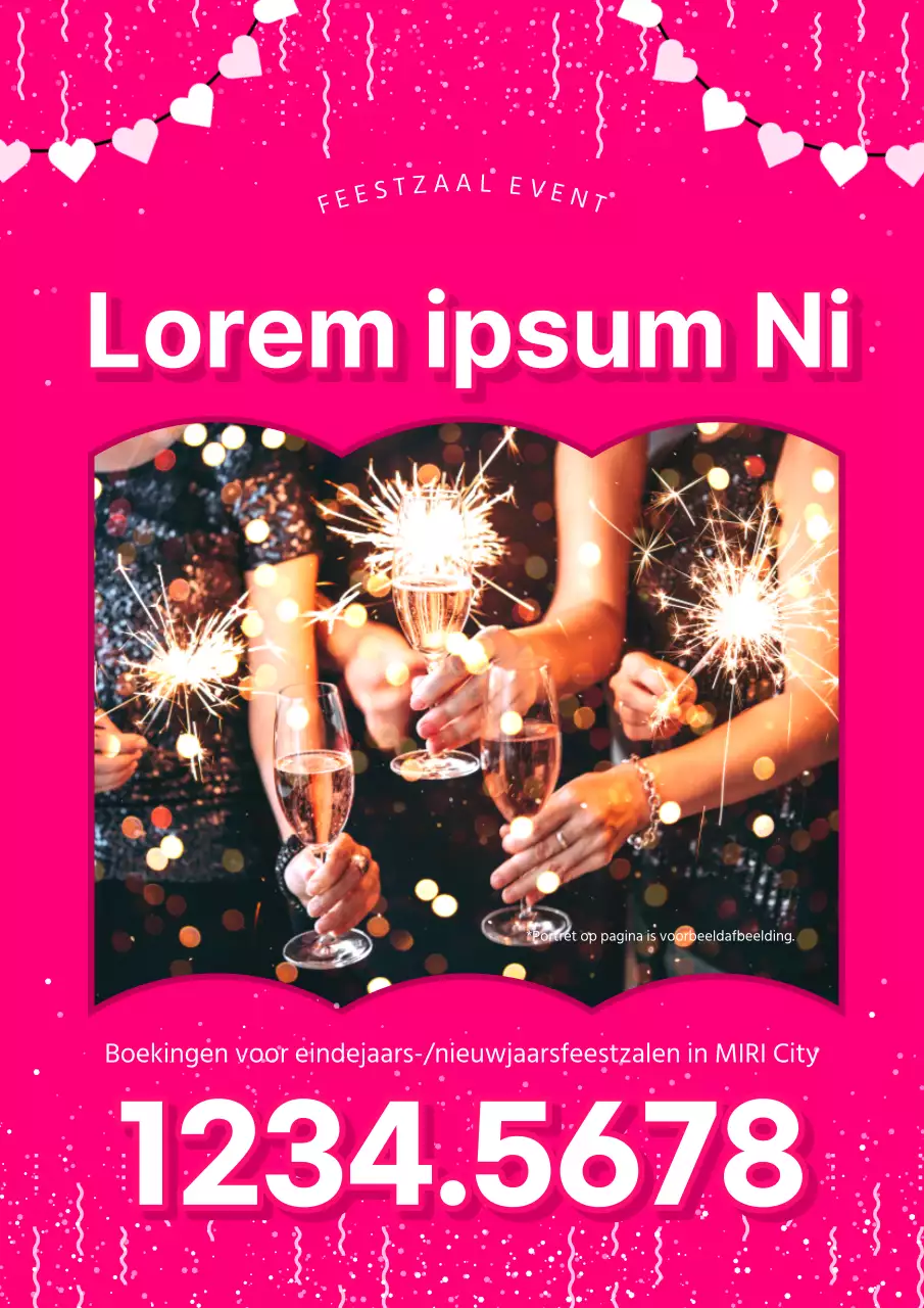 Een pop-art roze en witte kortingsadvertentie voor het boeken van een vakantiefeestje