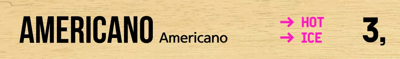 Kafe dengan huruf hitam bersih dan aksen merah muda