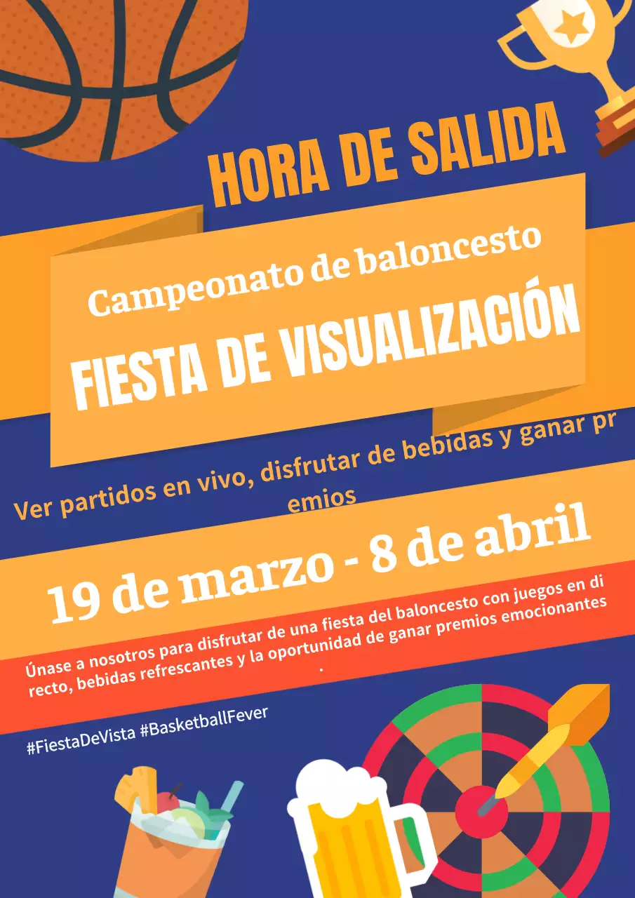 Moderno anuncio de fiesta de la locura de las marchas en azul y naranja