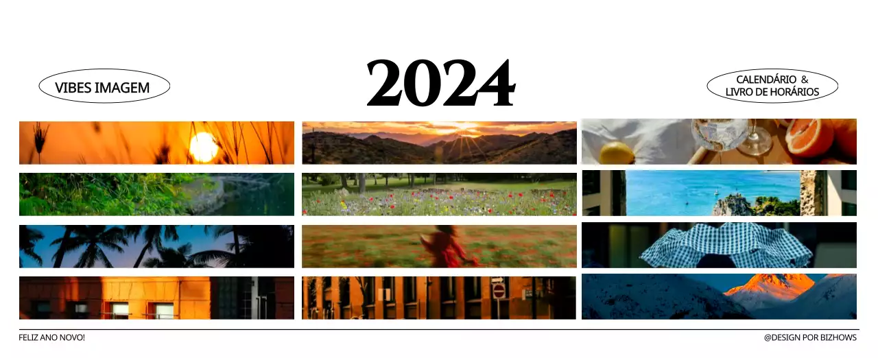 Calendário de parede de estilo simples com conceito de fotografia de viagem emocional a preto e branco