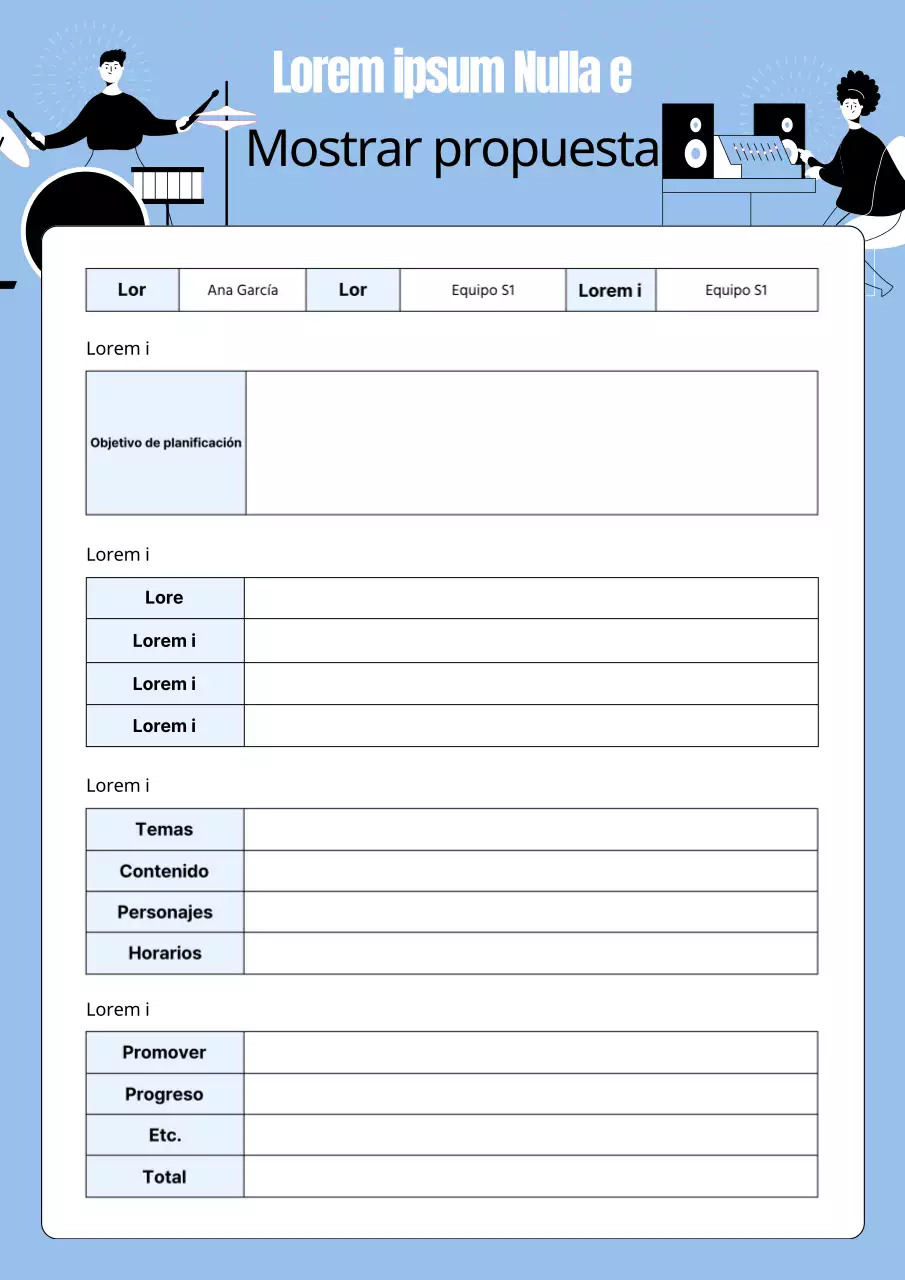 Prospecto con una simpática banda sobre fondo azul claro