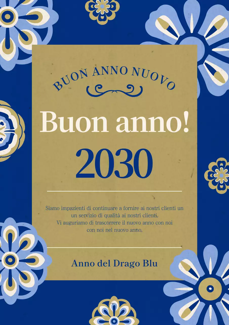 Biglietto d'auguri orientale per il nuovo anno in blu e oro