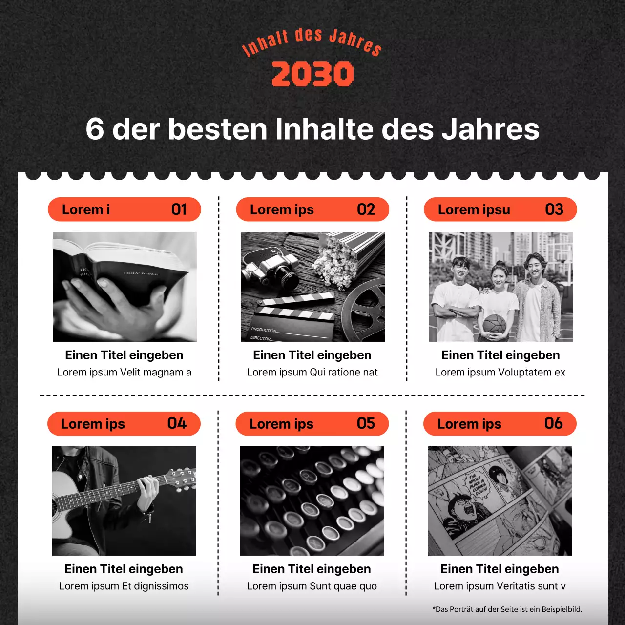 Eine einfache Jahresendpost in Orange und Schwarz