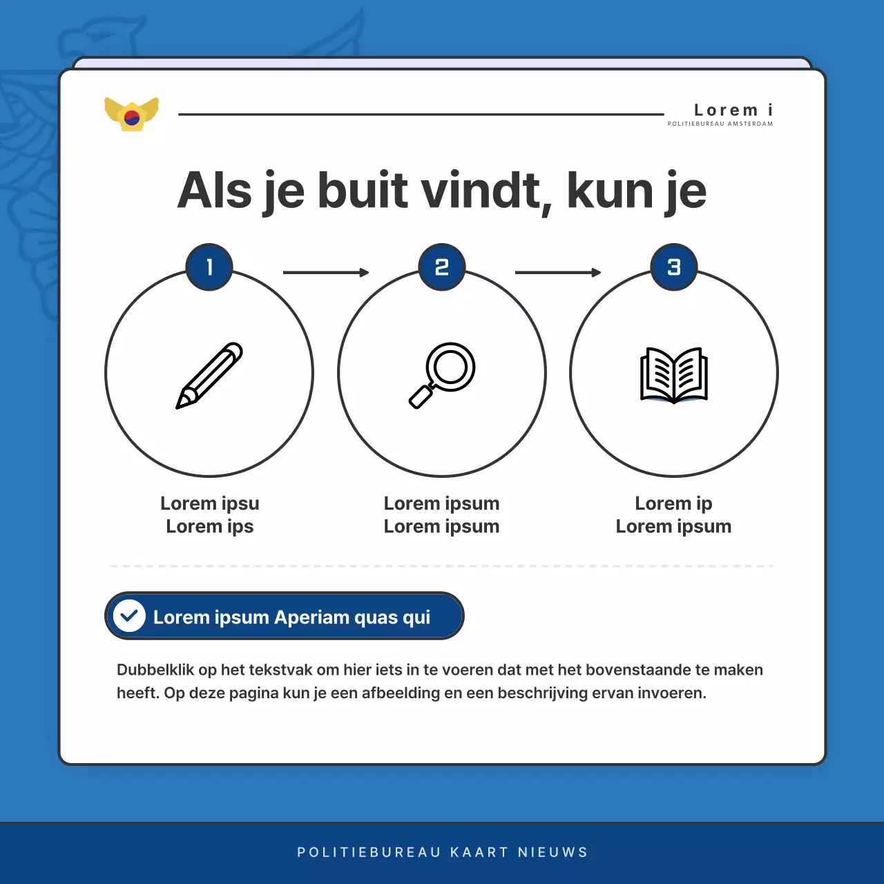 Standaard nieuwsbriefberichten politiebureau in blauw en marineblauw