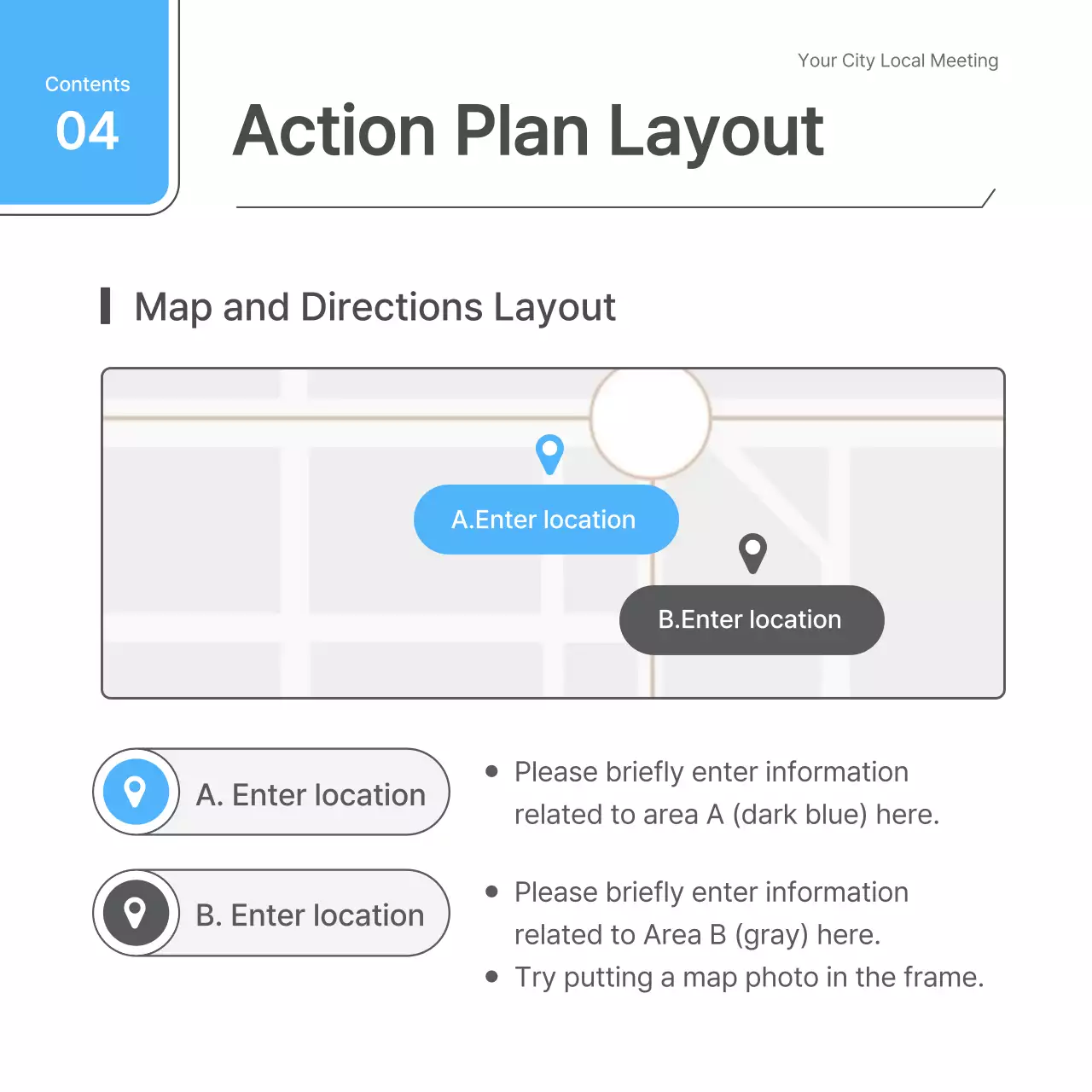 A simple white and light blue meeting guide
