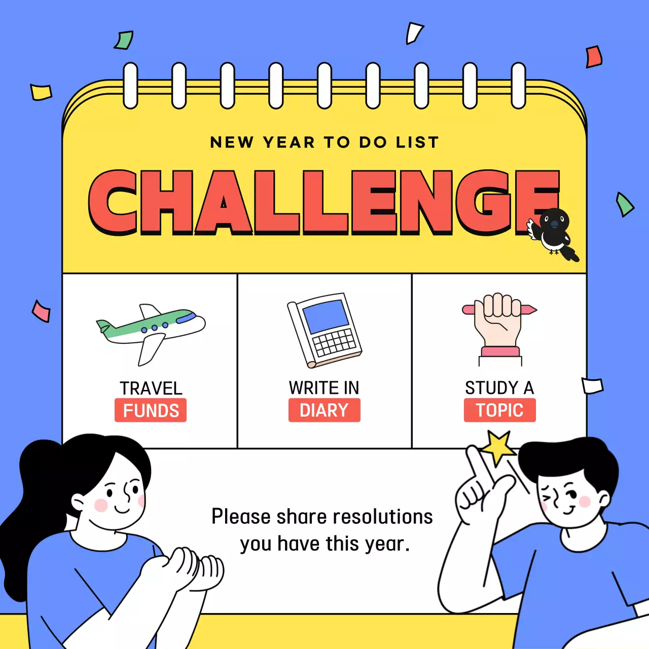 Blue Trendy Resolutions Planner Social Media Post