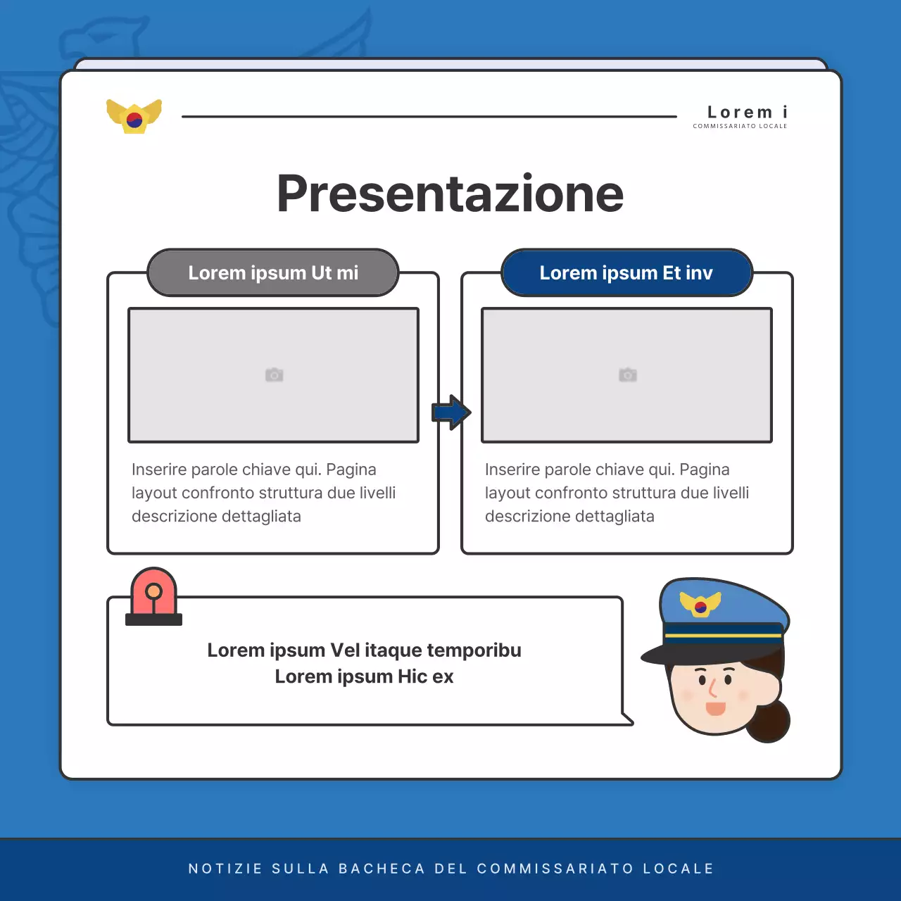 Affissioni di default del bollettino della stazione di polizia in blu e blu navy