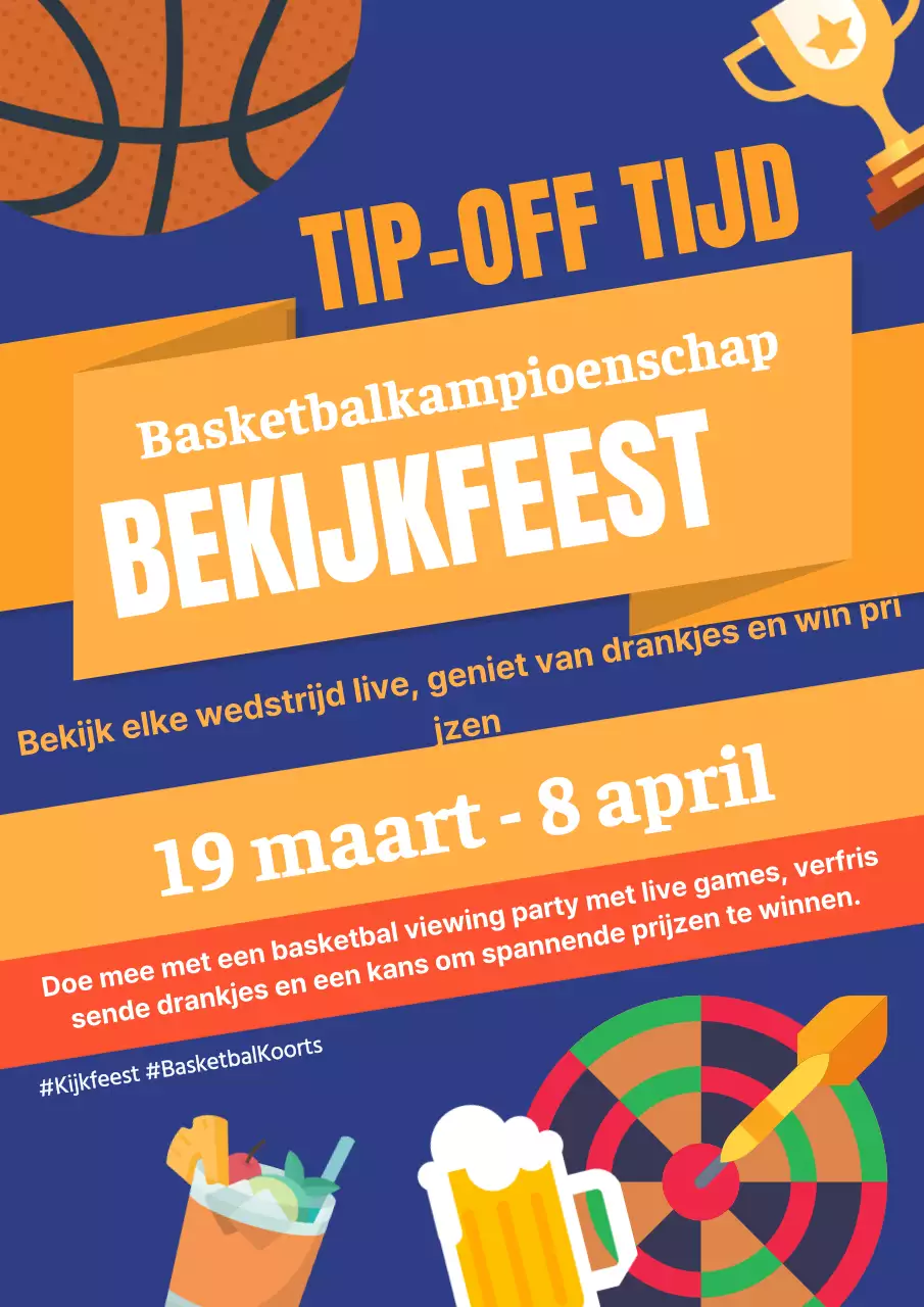 Trendy marching madness feestreclame in blauw en oranje