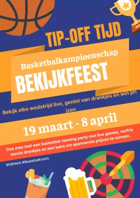 Trendy marching madness feestreclame in blauw en oranje