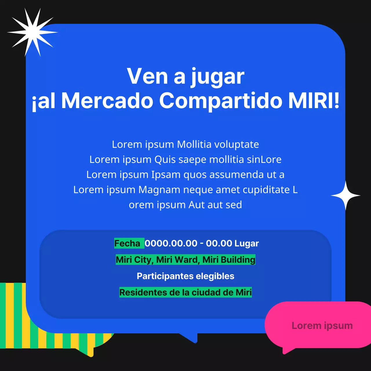 Anuncio negro y fluorescente del mercado de intercambio de moda