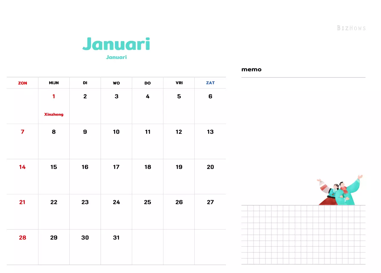 Een warme, geïllustreerde nieuwjaarskalender