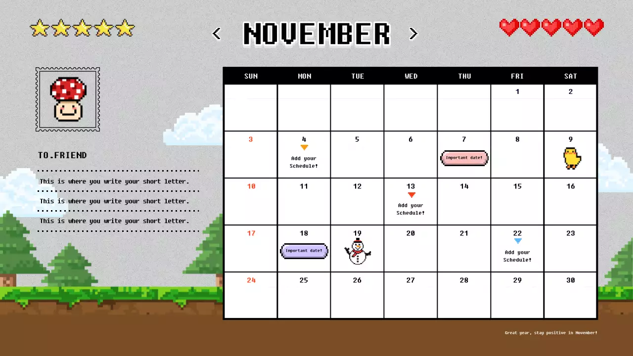 빨강과 하늘색의 레트로한 새해 1년 달력