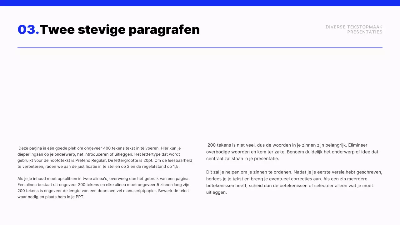 Modern tekst layout rapport in blauw en wit