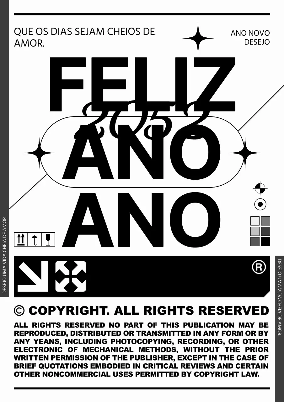 Cartões de felicitações de Ano Novo na moda a preto e branco