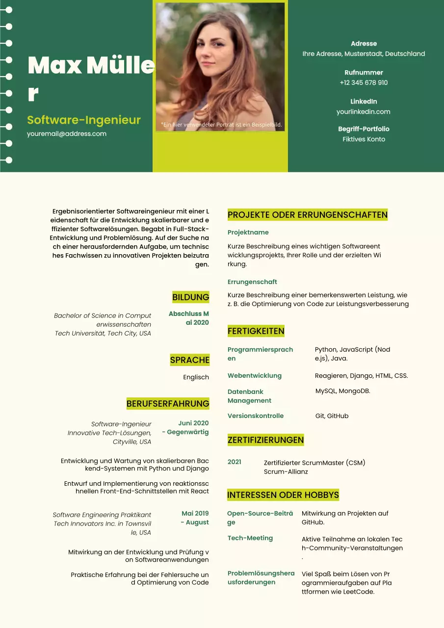 Grün und Beige Trendy Software Engineer Lebenslauf