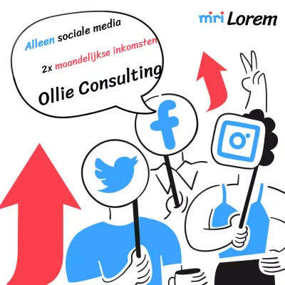 Kitscherige social media consultancy advertentie met blauwe en rode accenten