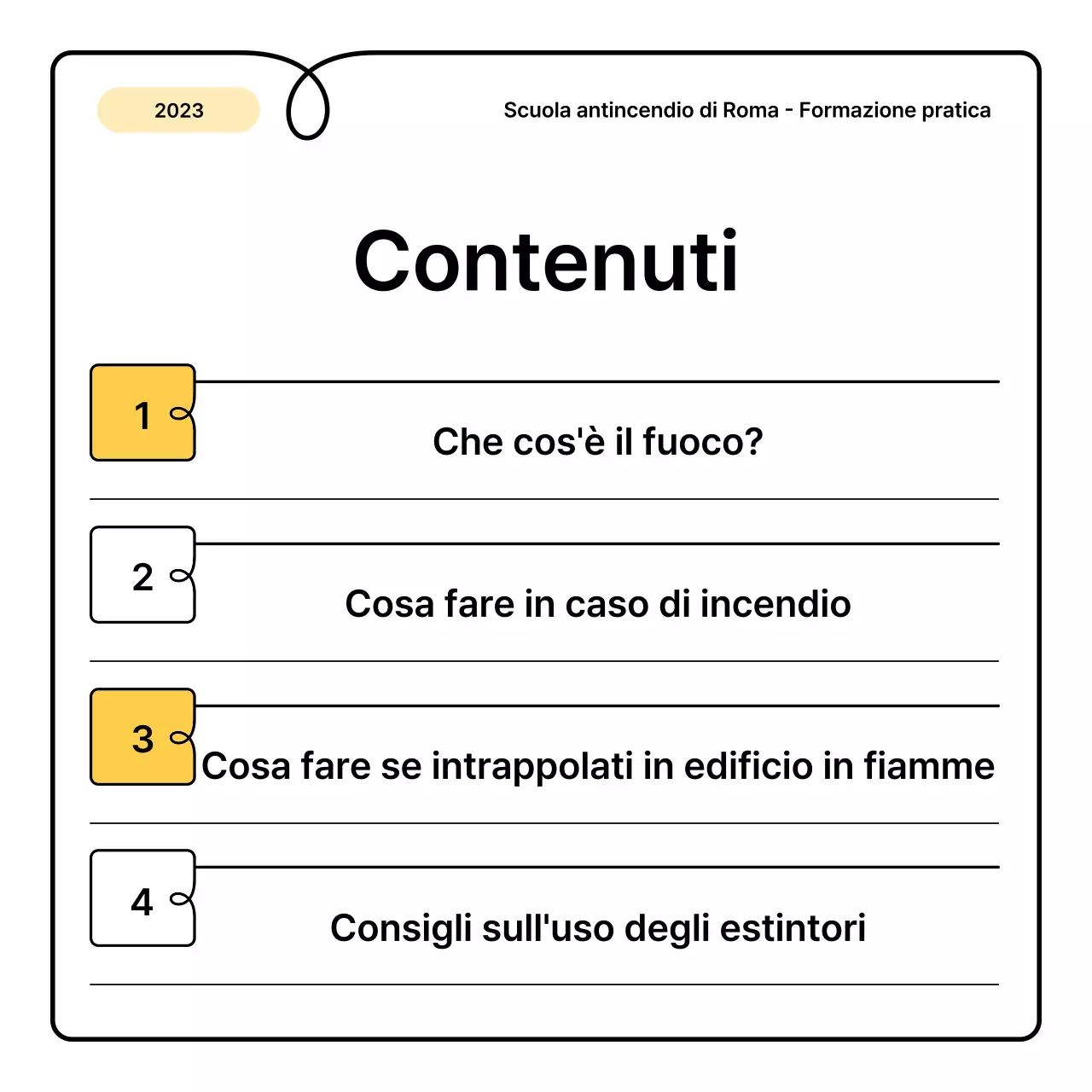 Nozioni di base gialle e arancioni e una piccola e simpatica scheda informativa sugli incendi