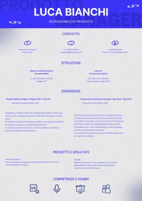 Curriculum del Product Manager di tendenza in blu e grigio