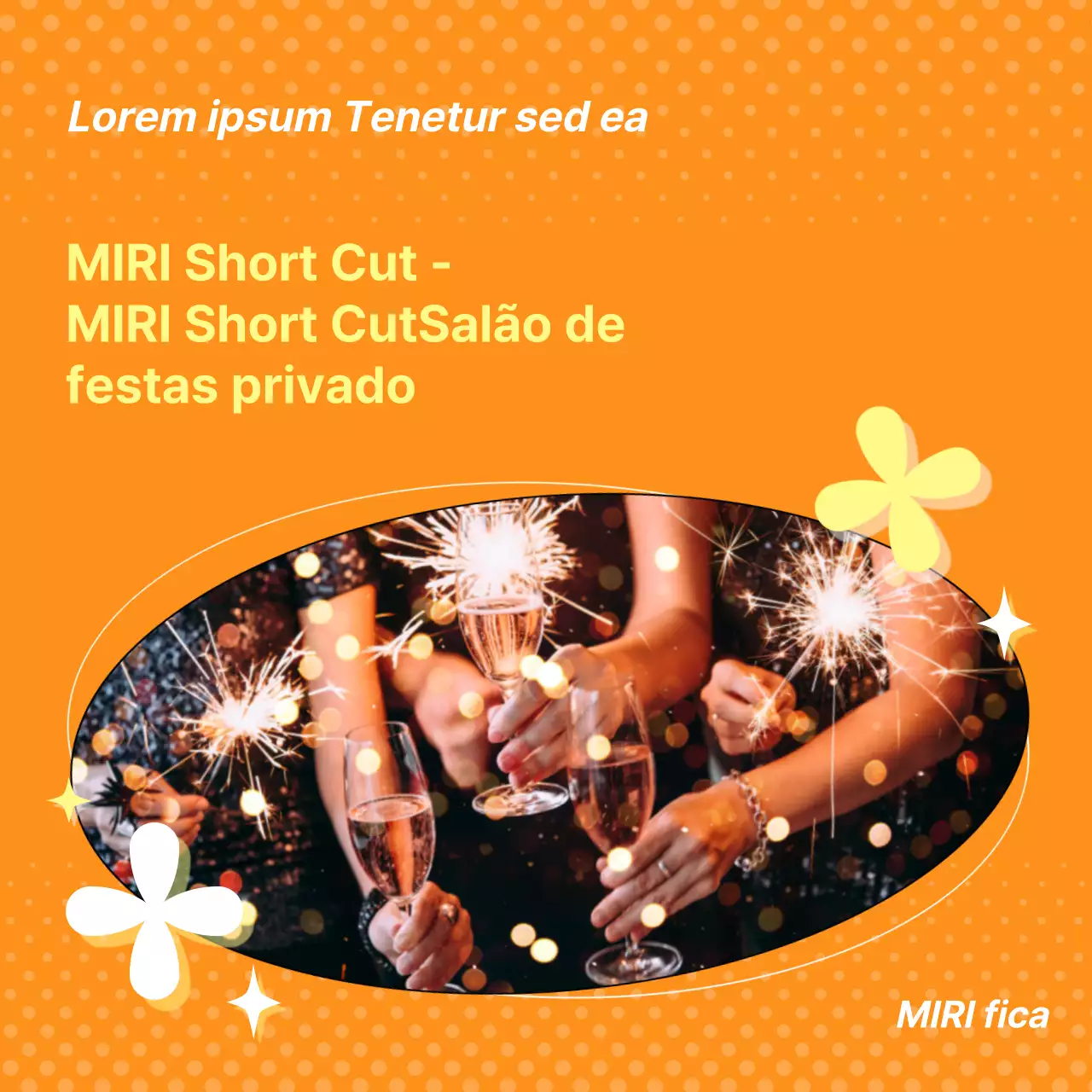 Promover uma sala de festas privada com um estilo geométrico laranja e amarelo