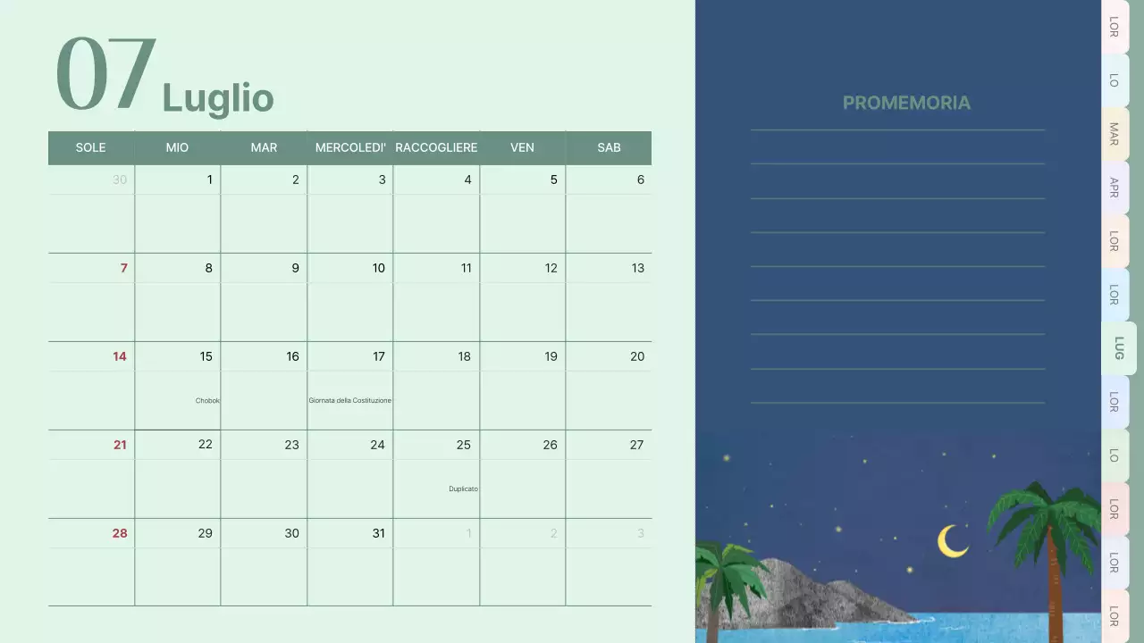 Calendario classico in rosa e azzurro