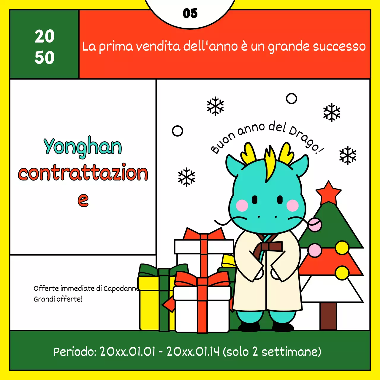 Simpatico modello di pubblicità natalizia in rosso e giallo