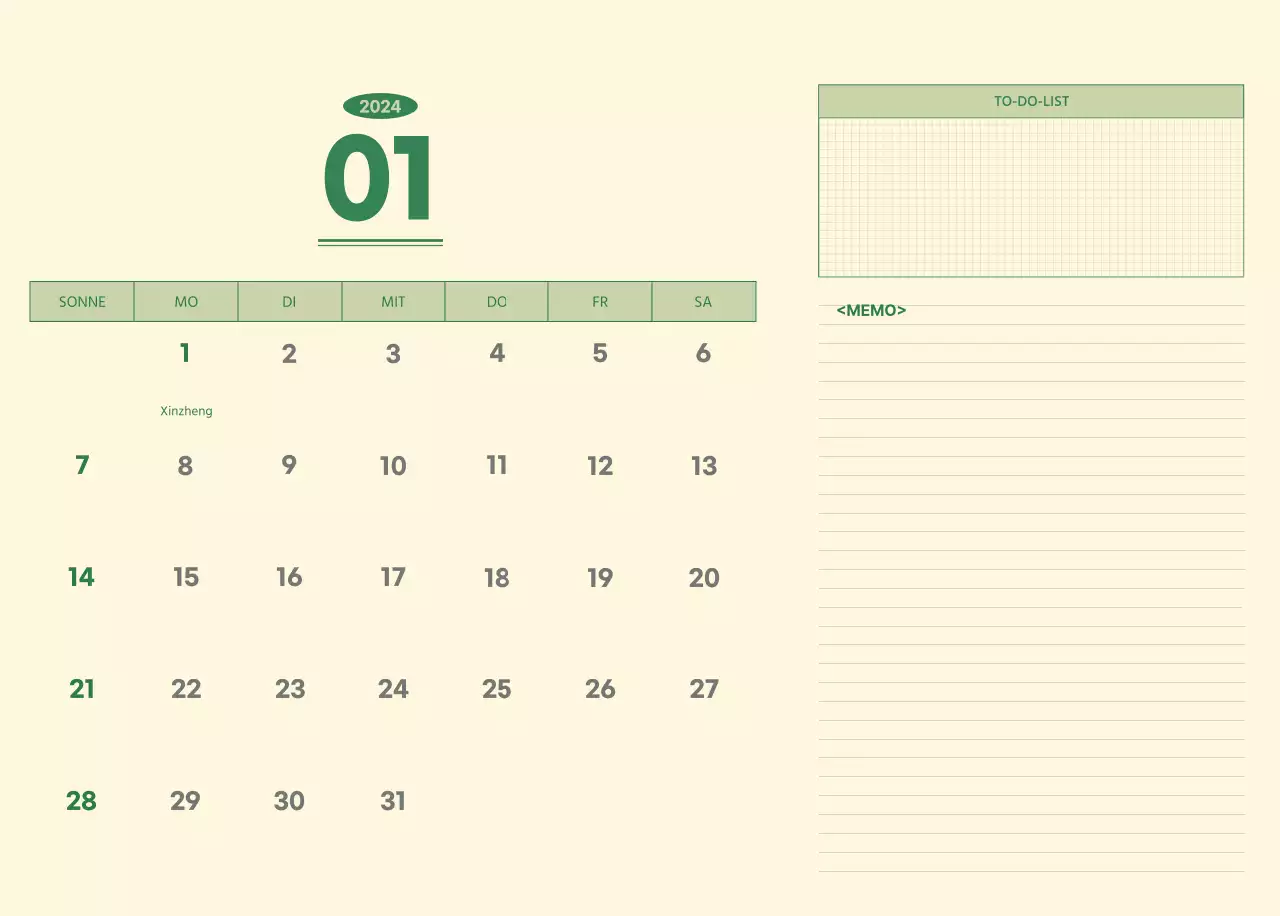 SAT D-day Notizblock Konzept Wandkalender in grün und hellgelb