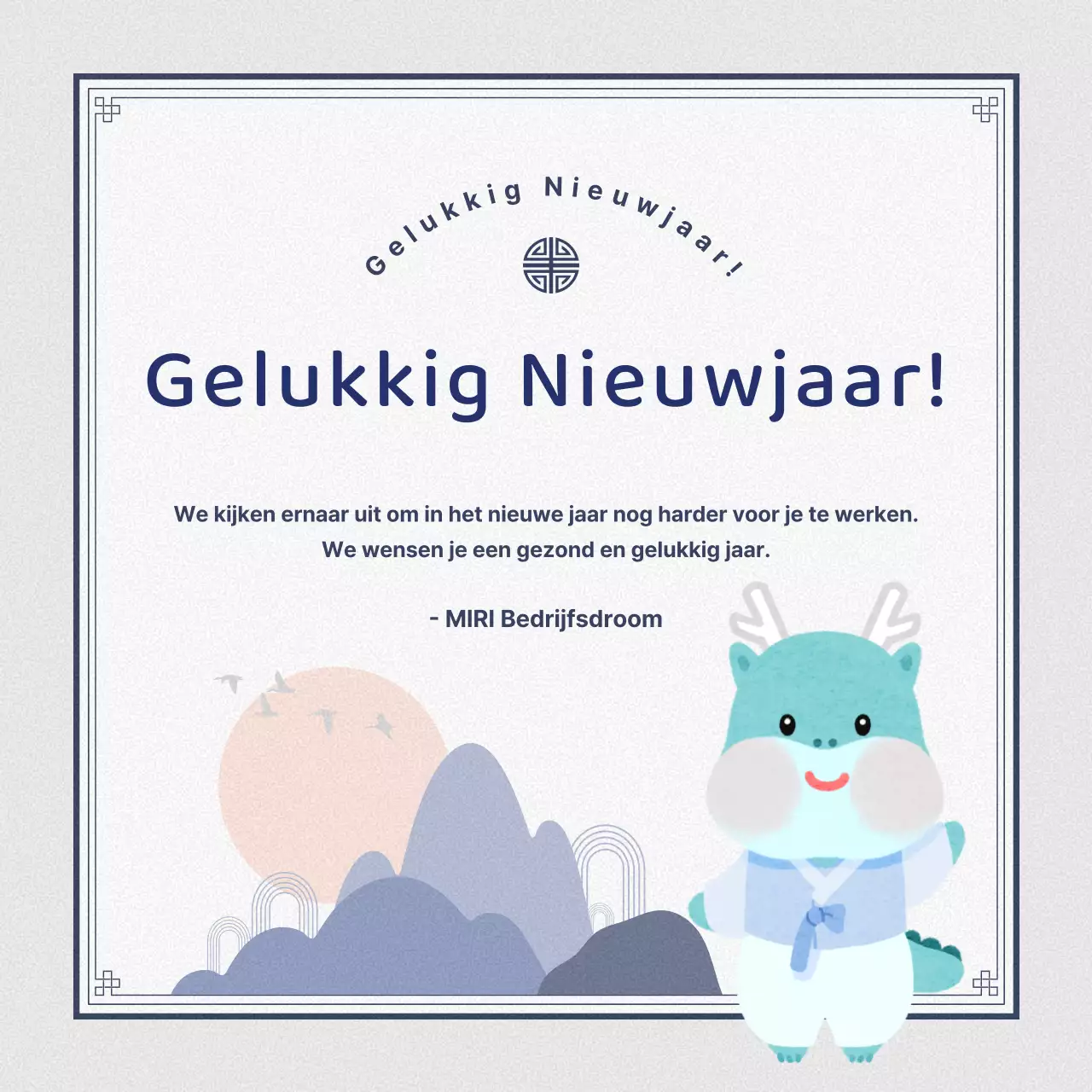 Traditionele nieuwjaarskaart in marineblauw en grijs