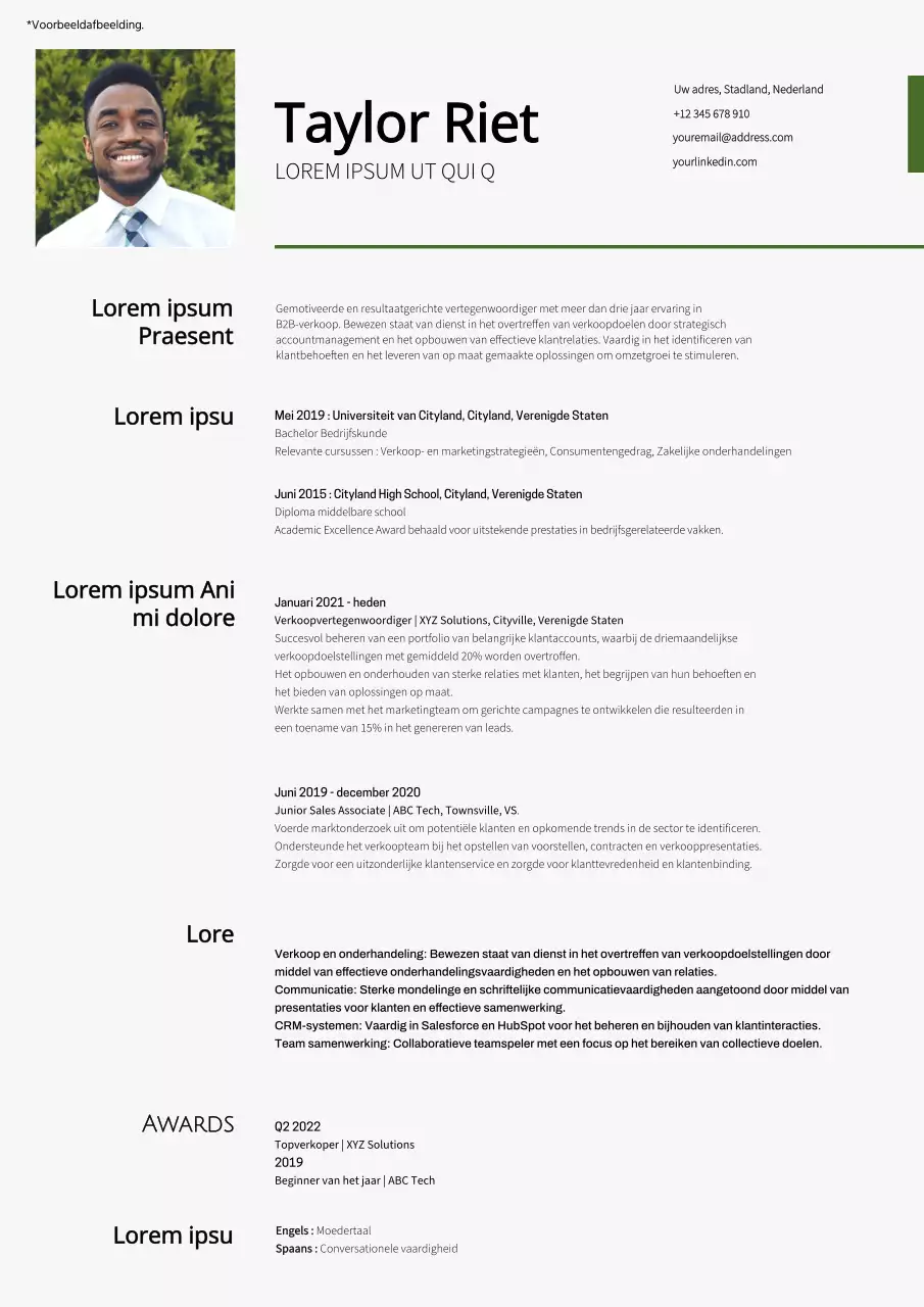 Witte en groene eenvoudige vertegenwoordiger cv