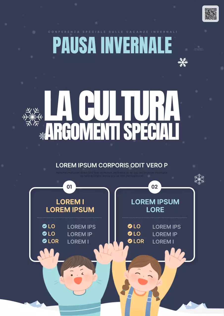 Promuovete gli speciali culturali delle vacanze invernali per bambini in blu e bianco