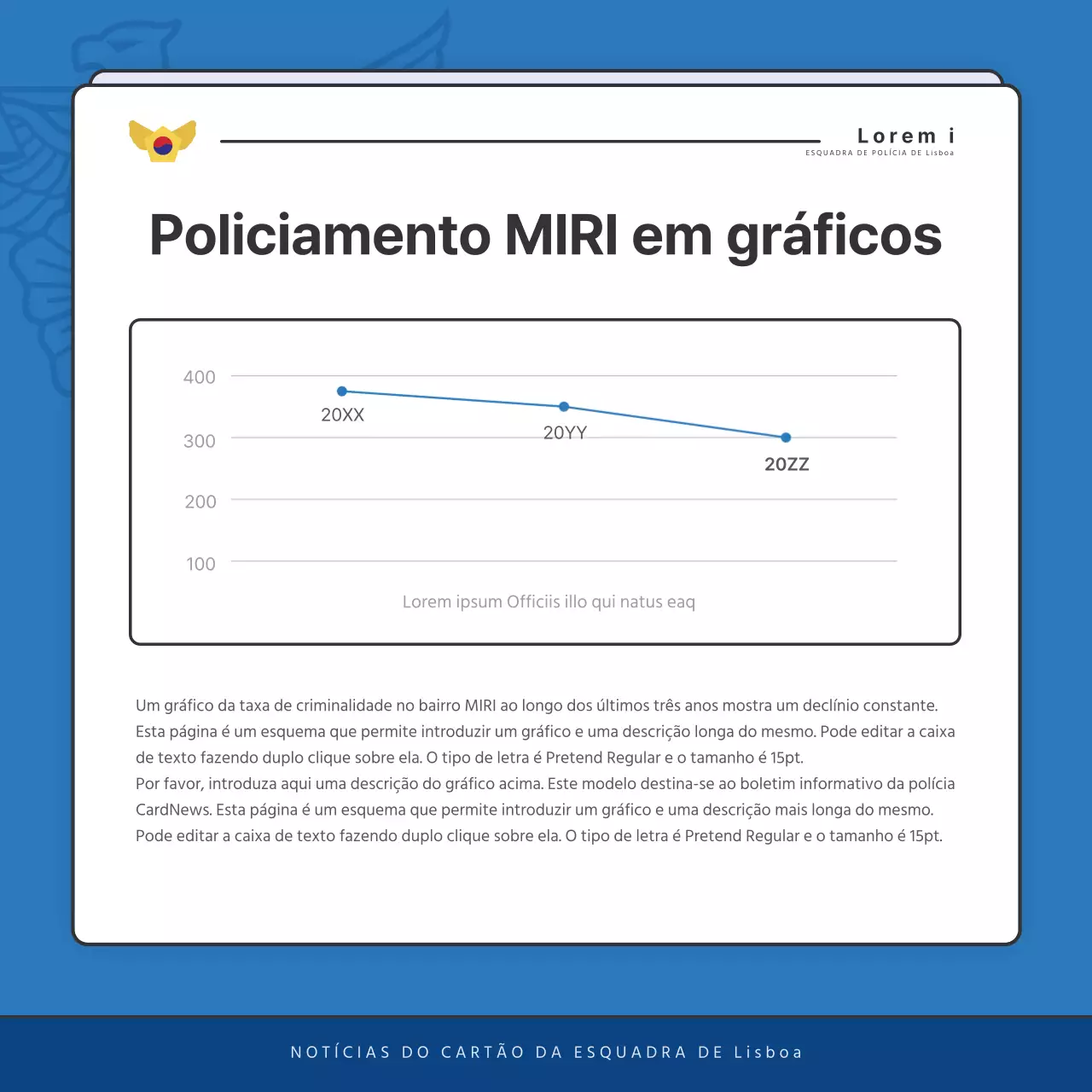 Publicações predefinidas do boletim informativo da esquadra de polícia em azul e azul-marinho