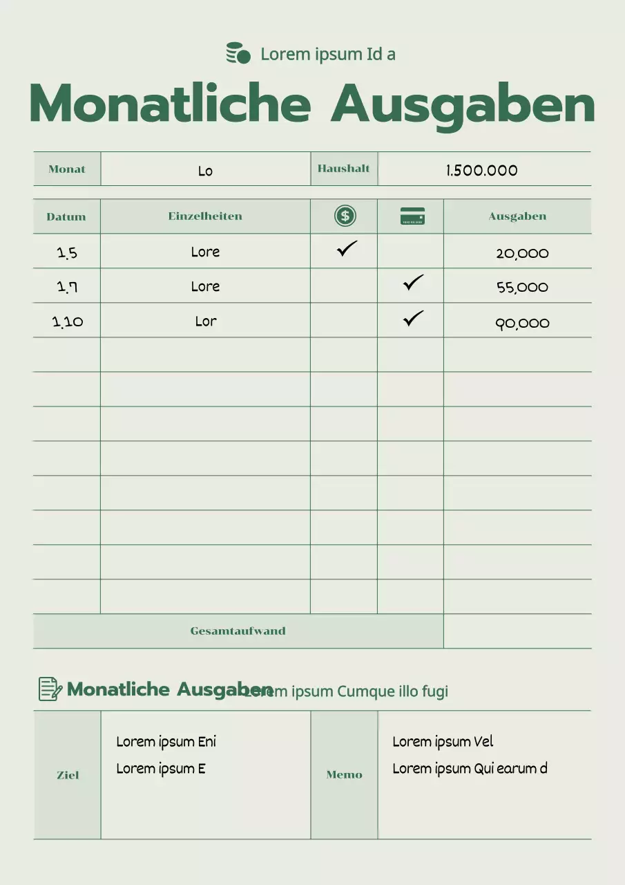 Einfacher Taschenbucheintragsplaner für Zusammenfassungen und Jahresabschlüsse