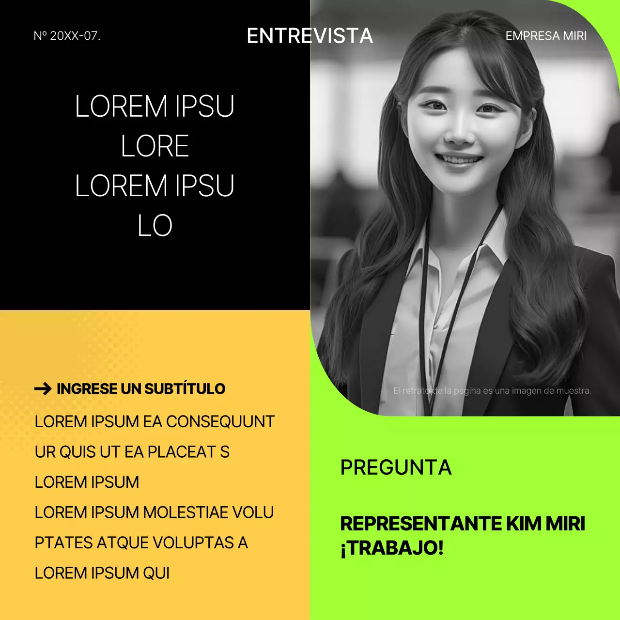 Puesto de entrevista de trabajo geométrico fluorescente y amarillo
