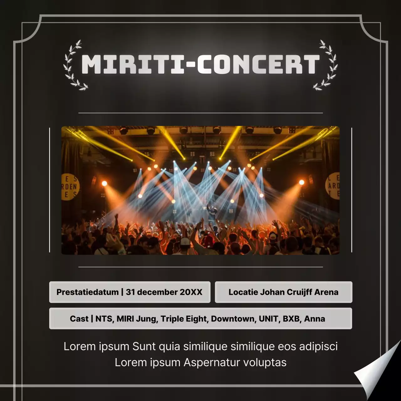 Moderne afsluitende inhoudsadvertentie in zwart en zilver