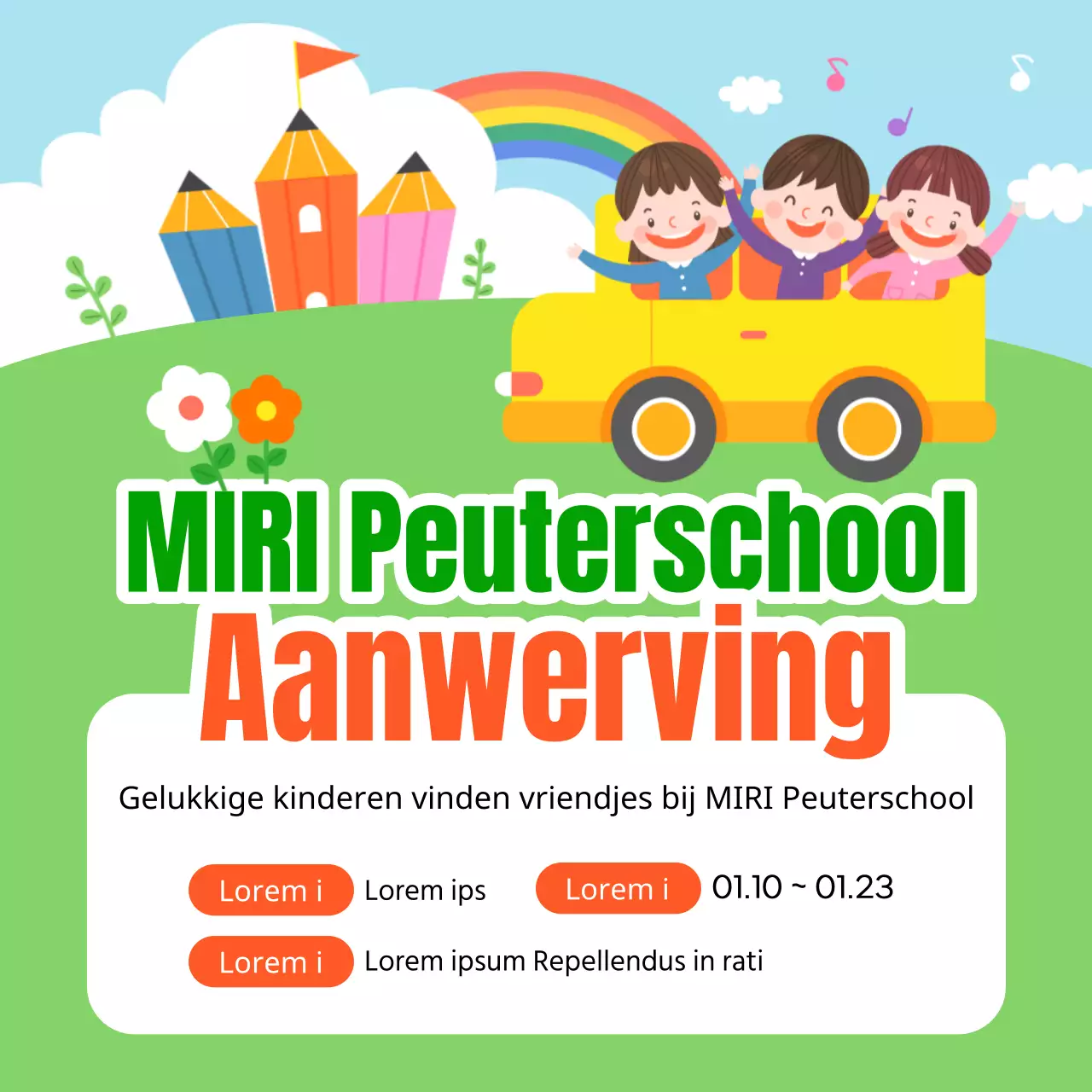 Groene en regenboogkleuren promoten om nieuwe kleuters te werven