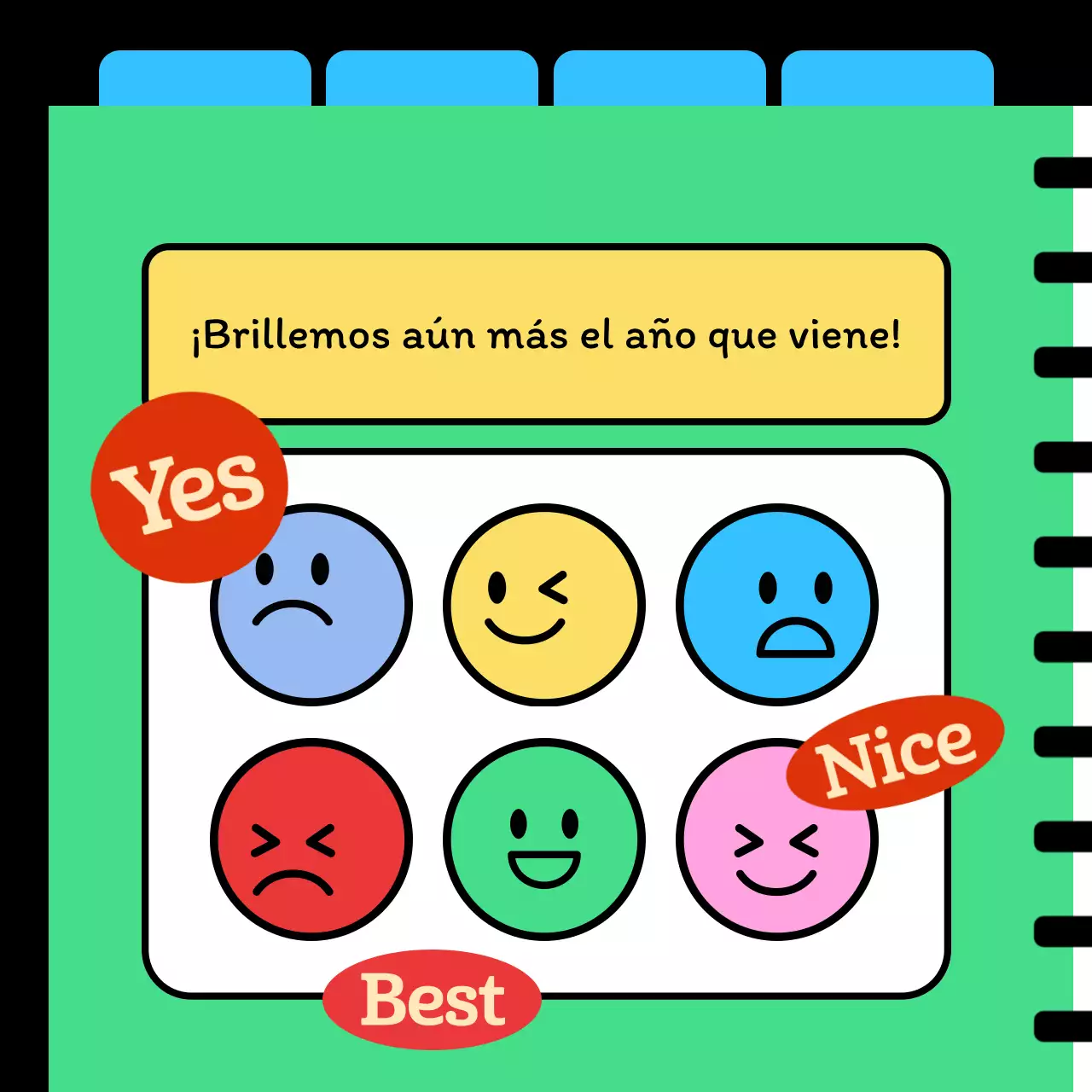 Un post kitsch de preguntas y respuestas en azul celeste y Año Nuevo