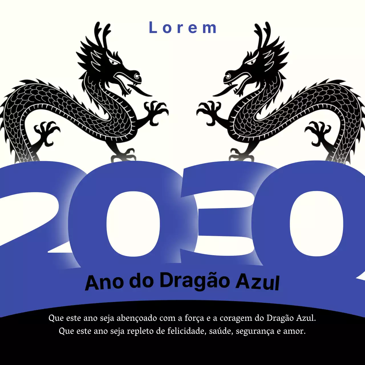 Cartão de felicitações de Ano Novo oriental em azul e preto