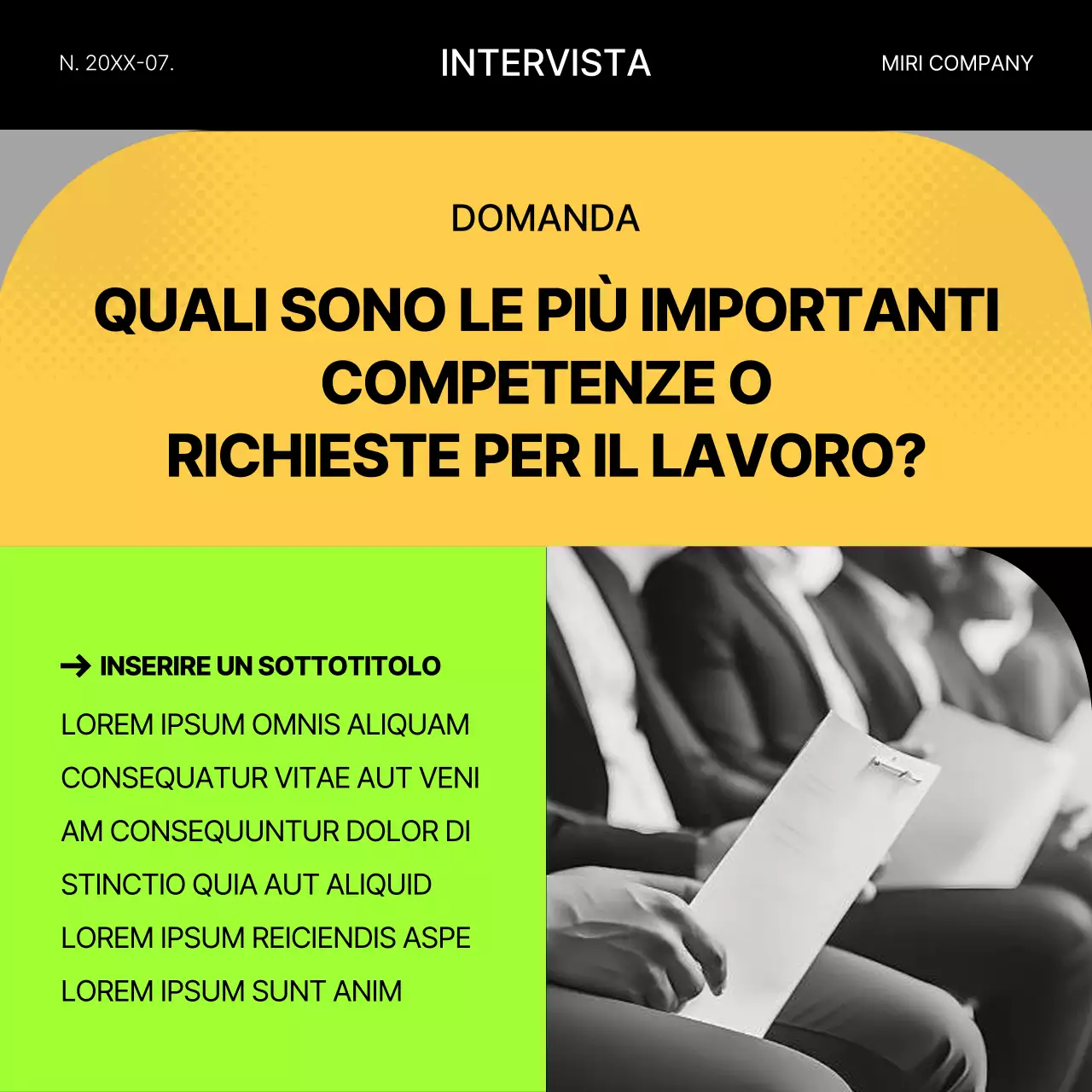 Post di colloquio di lavoro geometrico giallo e fluorescente