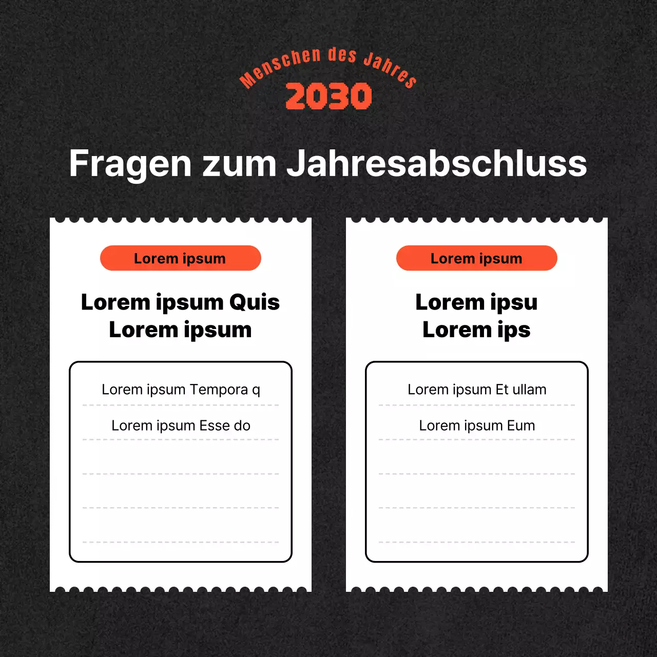 Eine einfache Jahresendpost in Orange und Schwarz