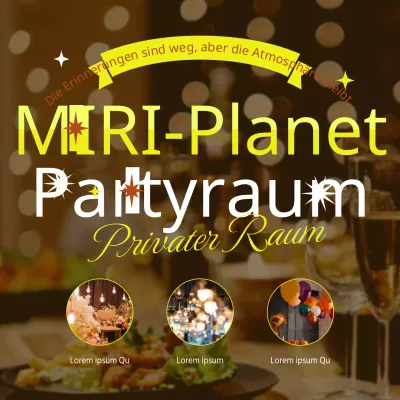 Werbung für einen trendigen Partyraum in Gelb- und Brauntönen