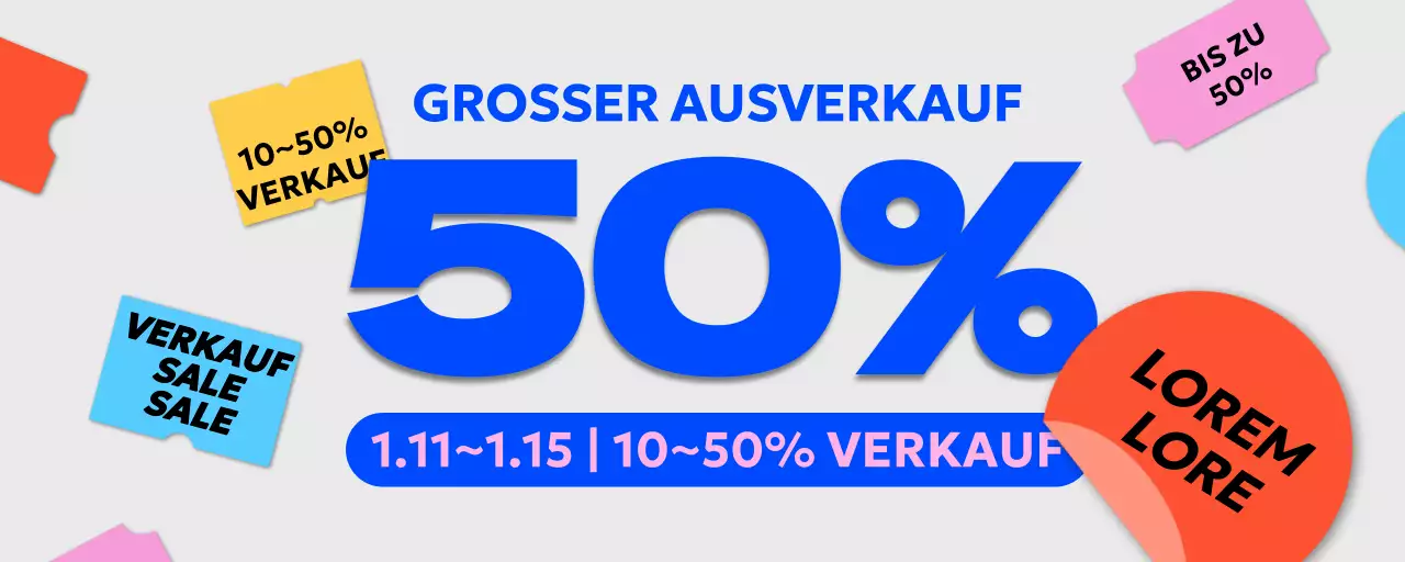 Verkaufsankündigungen in blauer Schrift